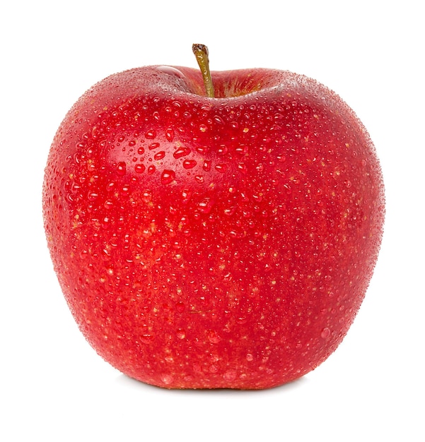 Red apple with water drops isolated