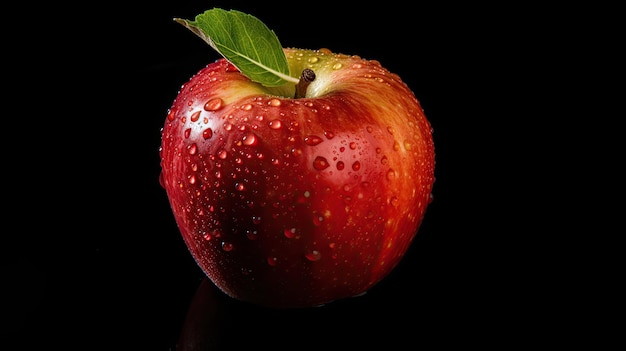 A red apple with water drops on it.