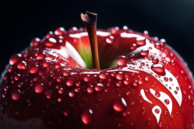 a red apple with water drops on it