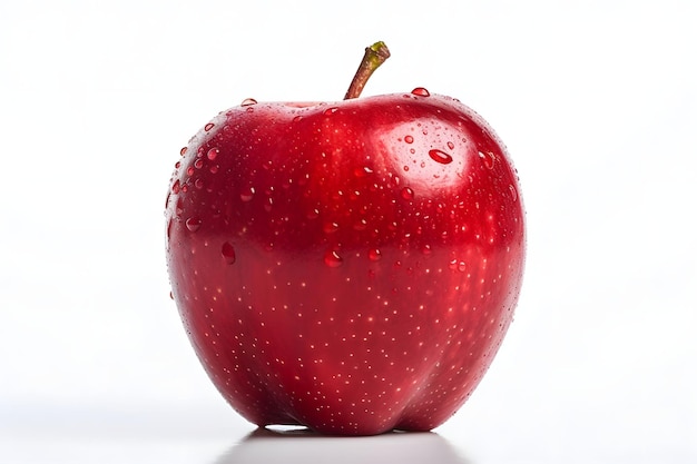 Red apple with water drops on white background