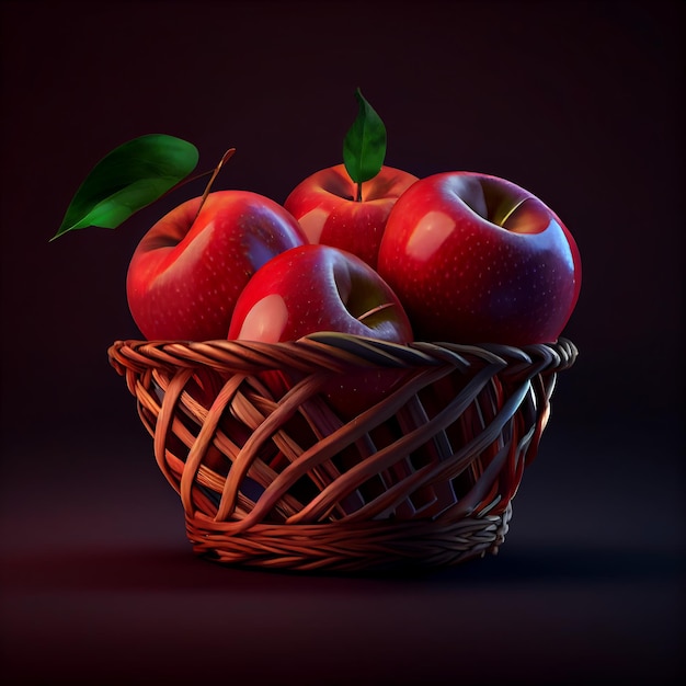 Red apples in the basket on a dark background generative ai