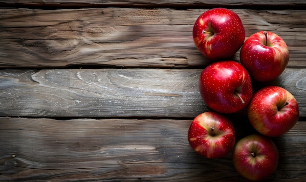 Photo red apples displayed on a vintage wooden table