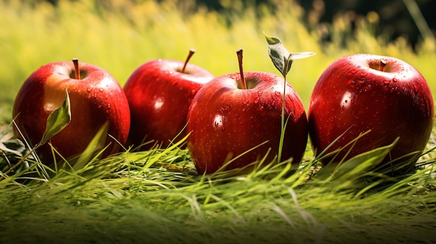 Red apples in the grass