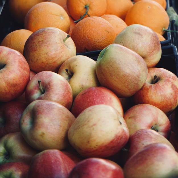 red apples in the market, healthy food and tasty fruit            