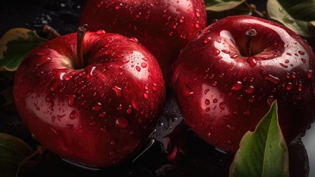 Red apples with water drops on the top