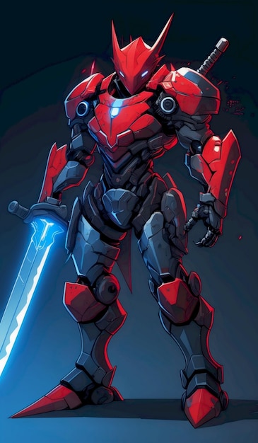 Red armored warrior wielding two glowing swords