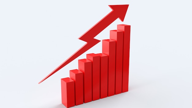 The red arrow and chart, 3d rendering for business content.