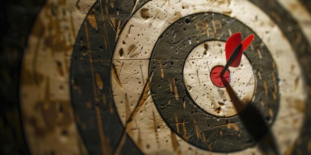 Photo a red arrow is shot through a bullseye the bullseye is surrounded by a circle with a black and white background