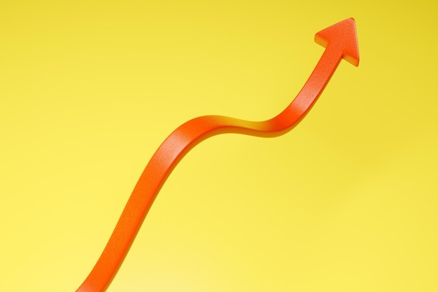 Red arrow wave graph on yellow background 3d render