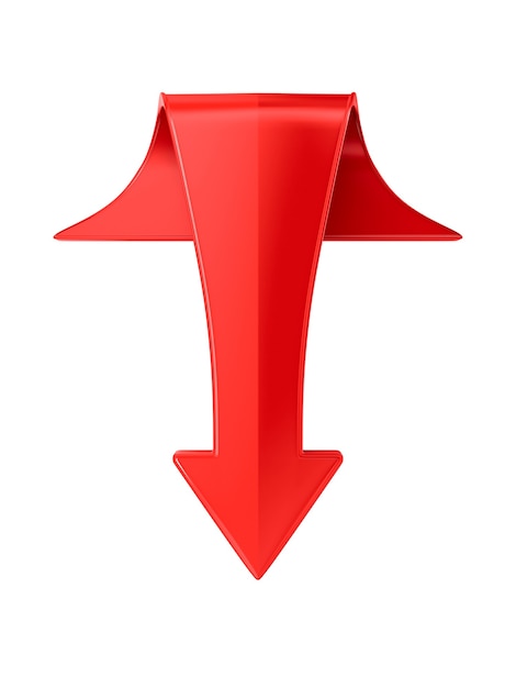 Red arrow on white surface. Isolated 3D illustration