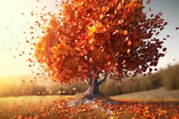 Red autumn tree Generate Ai