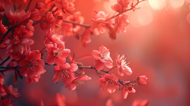 Red background concept with flowers