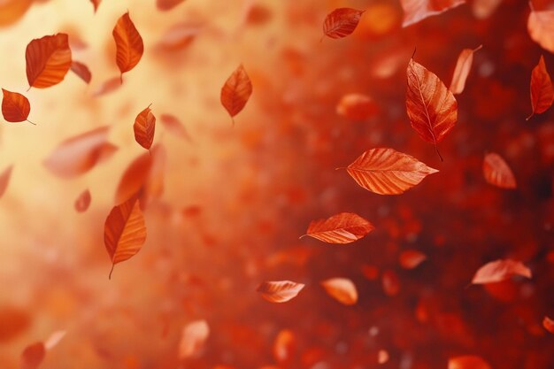 a red background with autumn leaves floating in the water