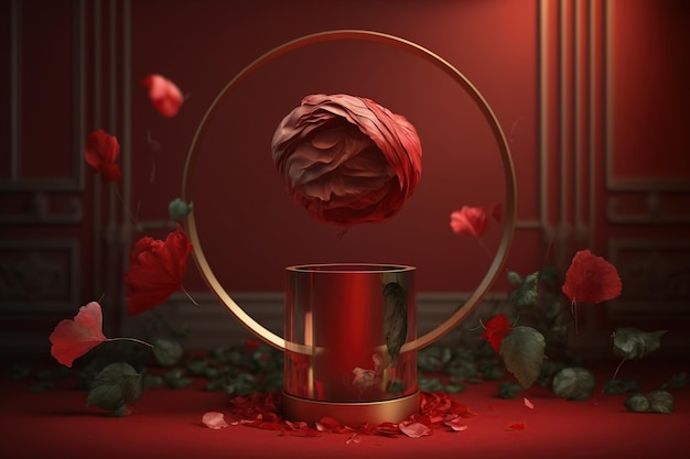 A red background with a ball in the middle of it