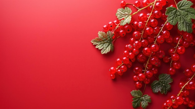 a red background with a bunch of berries on it