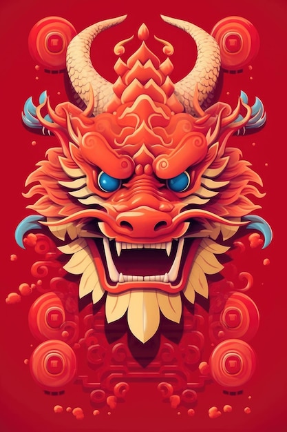 A red background with a Chinese dragon head Illustration Generative AI