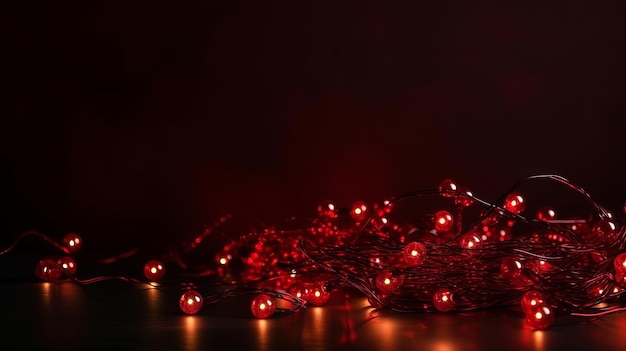 Photo red background with christmas lights illustration generative ai