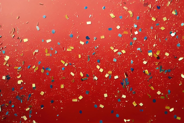 Red background with confetti. Digital illustration