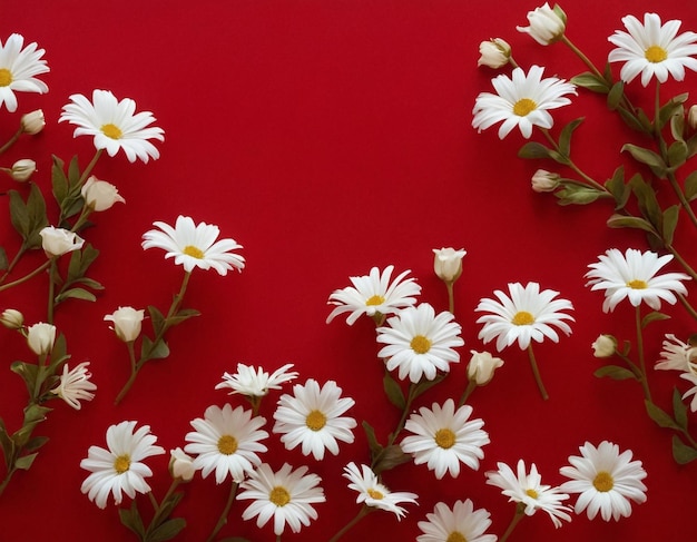 a red background with daisies and a red background