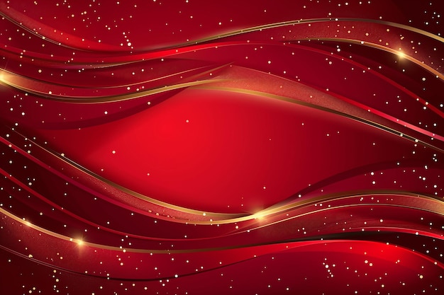 a red background with gold and red particles