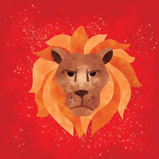 A red background with a lion's head and a red background with gold dots.