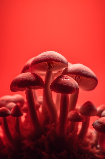 A red background with a red background and a small mushroom on top.