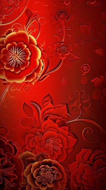 Red background with a red flower pattern