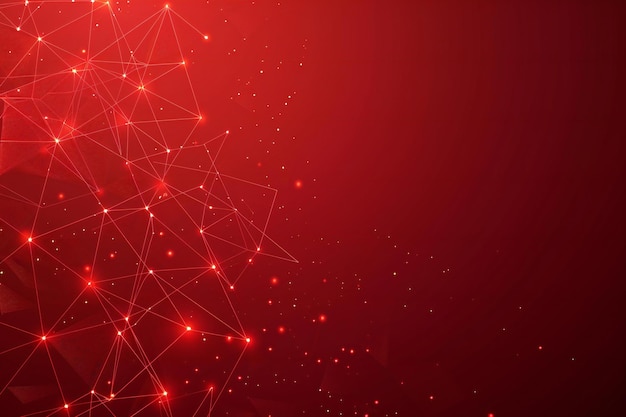 Red background with a red gradient and light dots connected in the shape of a network pattern with s