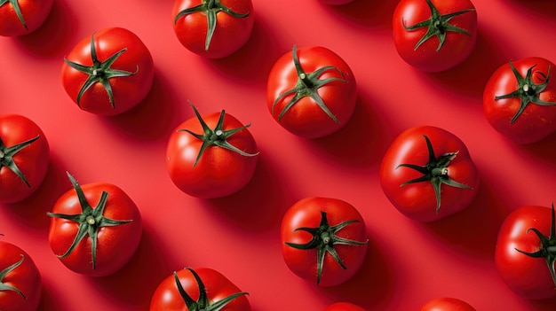 a red background with several tomatoes on it