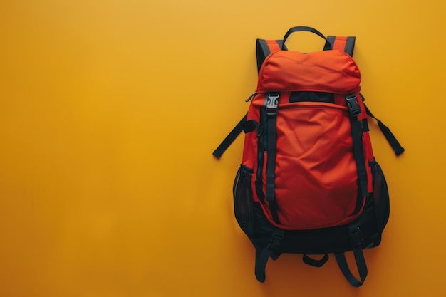 Red Backpack on a Yellow Background