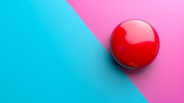 A red ball on a blue and pink background