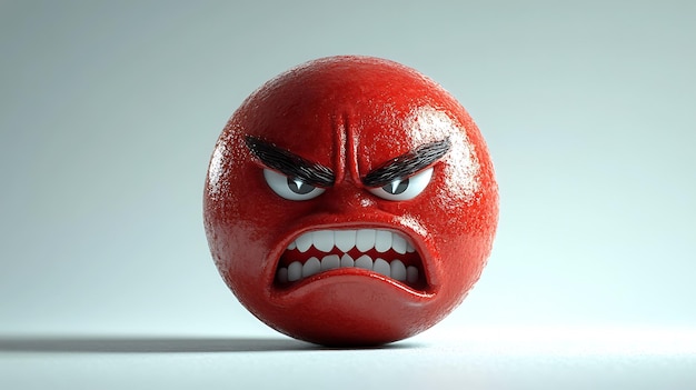 a red ball with a angry face is shown with a angry expression