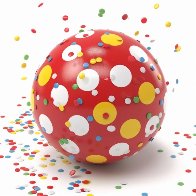 Photo a red ball with colorful dots and dots on it