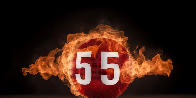 A red ball with the number 55 on it