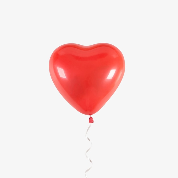 Red Balloon of heart on white background. Valentine's Day or wedding party decoration.