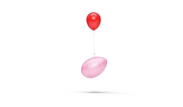 Red balloon lifts up Pink easter egg on white wall