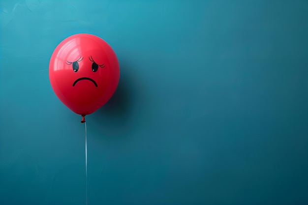 a red balloon with a sad face on it