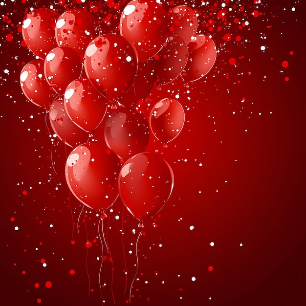 Photo red balloons with a red background and a red heart