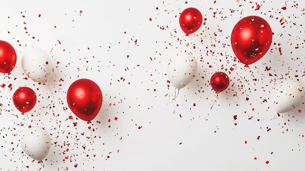 Photo red balls with confetti on a white background