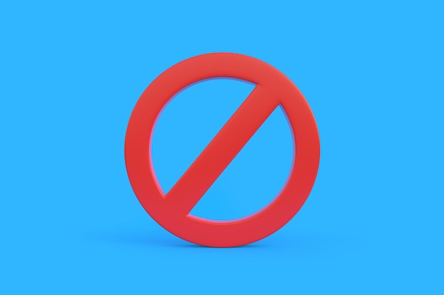 Red banned sign on a blue background with copy space 3D render illustration