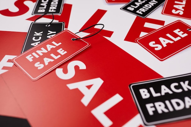 Red banners and tags for shopping sale