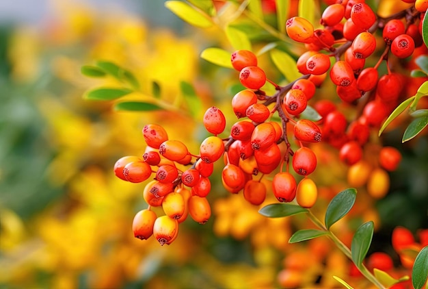 Red barberries on the bush in the garden