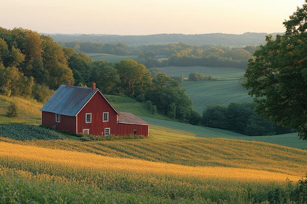 Photo red barn on a hilltop