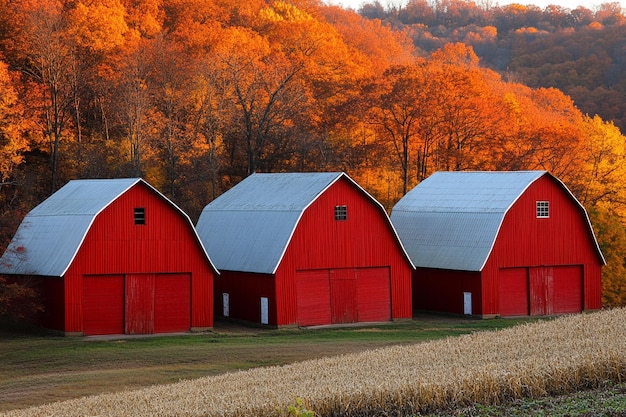 Photo red barns in a serene rural area photo