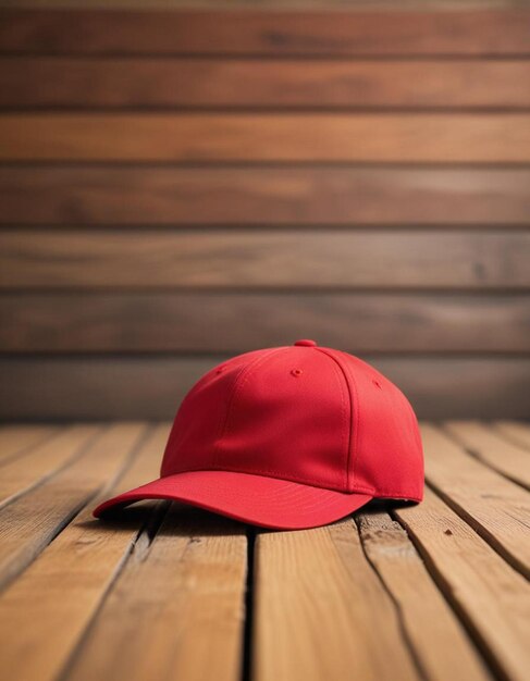 Photo a red baseball cap on the wooden surface