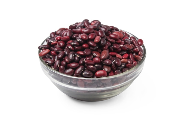 Red bean grains in a glass cup isolated