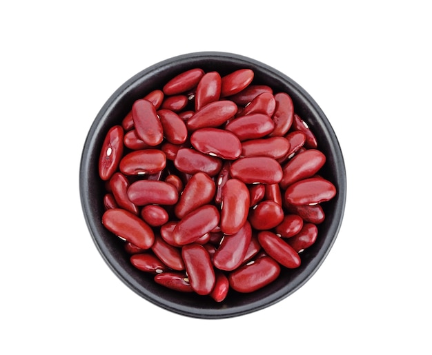 Red beans on bowl isolated on white background,Top view