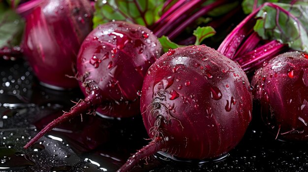 Photo red beets with water drops fresh produce closeup natural banner