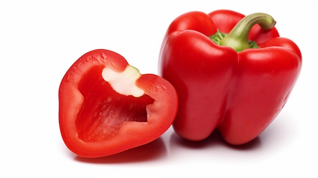 red bell pepper with cut in half isolated on white