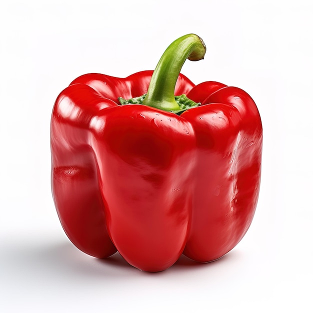 a red bell pepper with a green stem